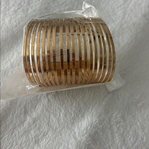 Chic Gold Tone Wide Bangle Bracelet